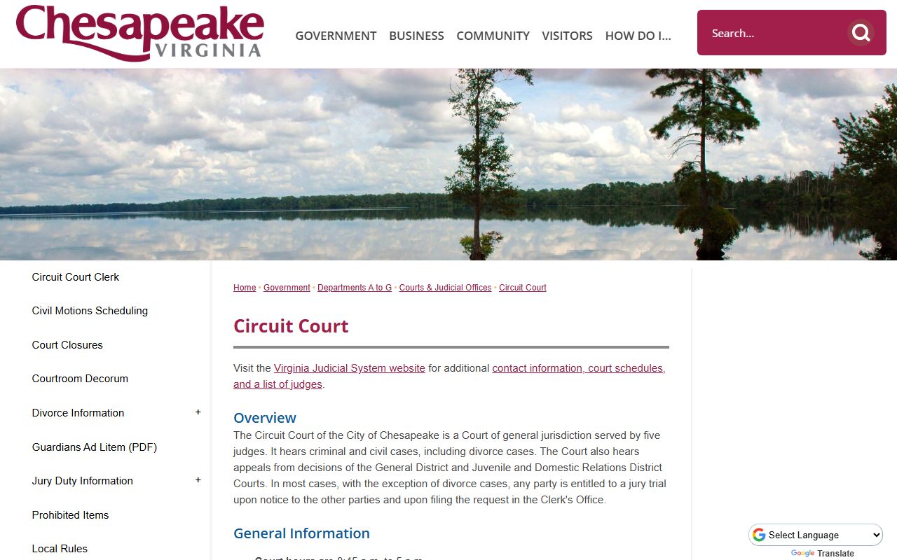 Chesapeake Circuit Court docket and court-closure continuity information