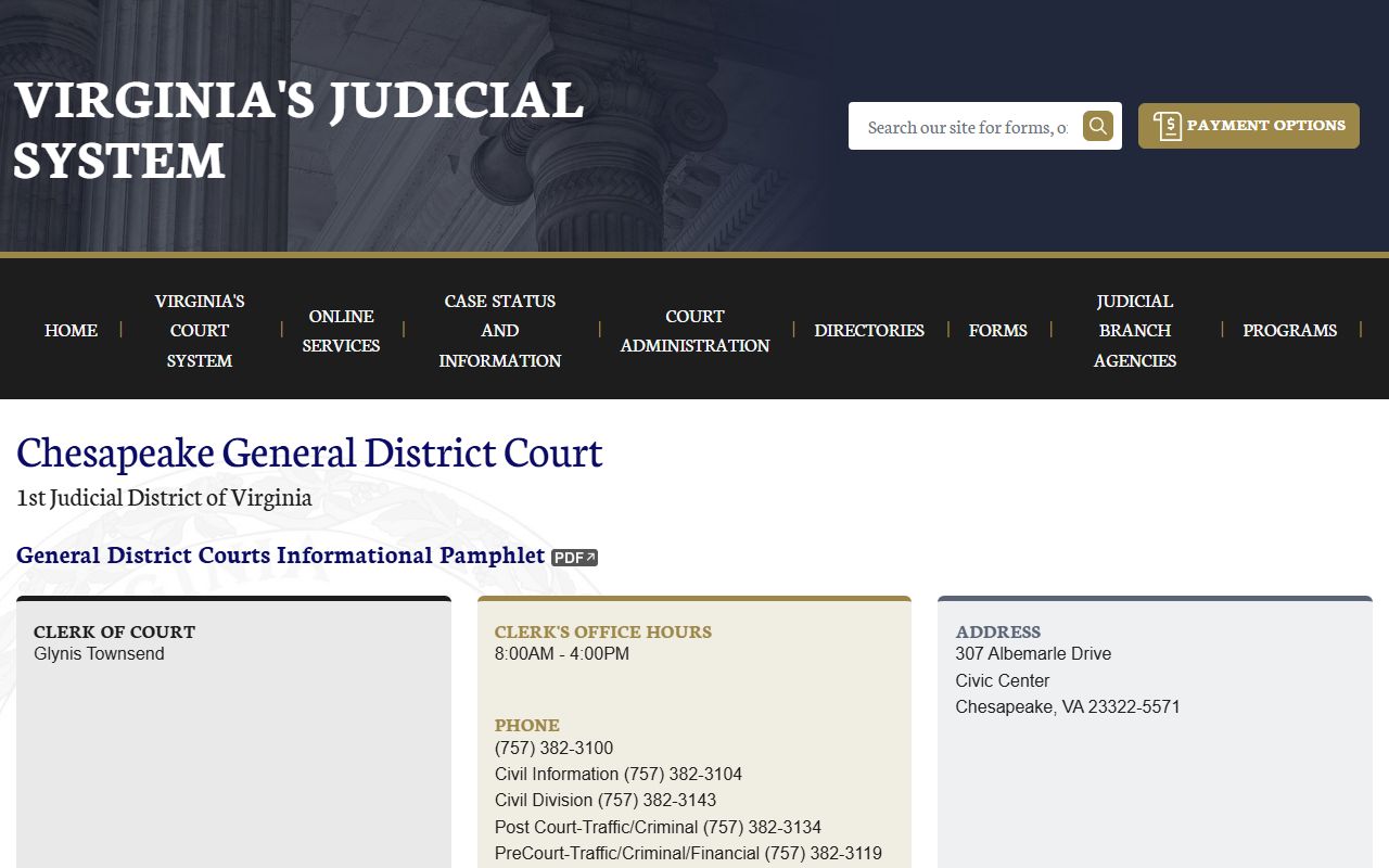 Chesapeake General District Court docket schedule and division phone numbers