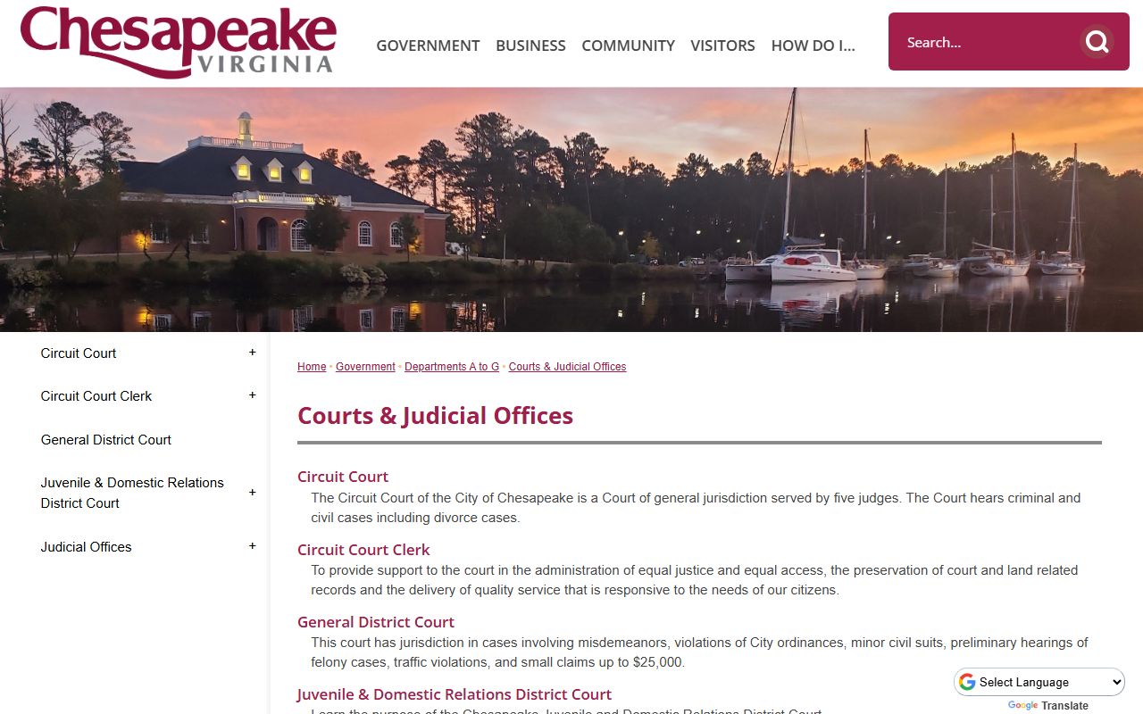 Chesapeake courts and judicial offices overview for court records