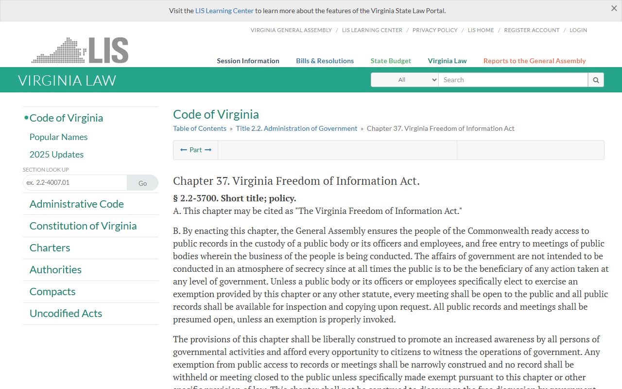 Va. Code 2.2-3706 on disclosure of Chesapeake criminal and arrest records