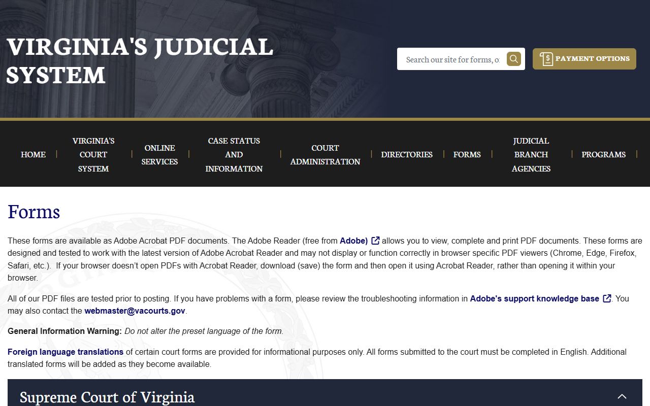 Virginia court forms used for Chesapeake public records requests