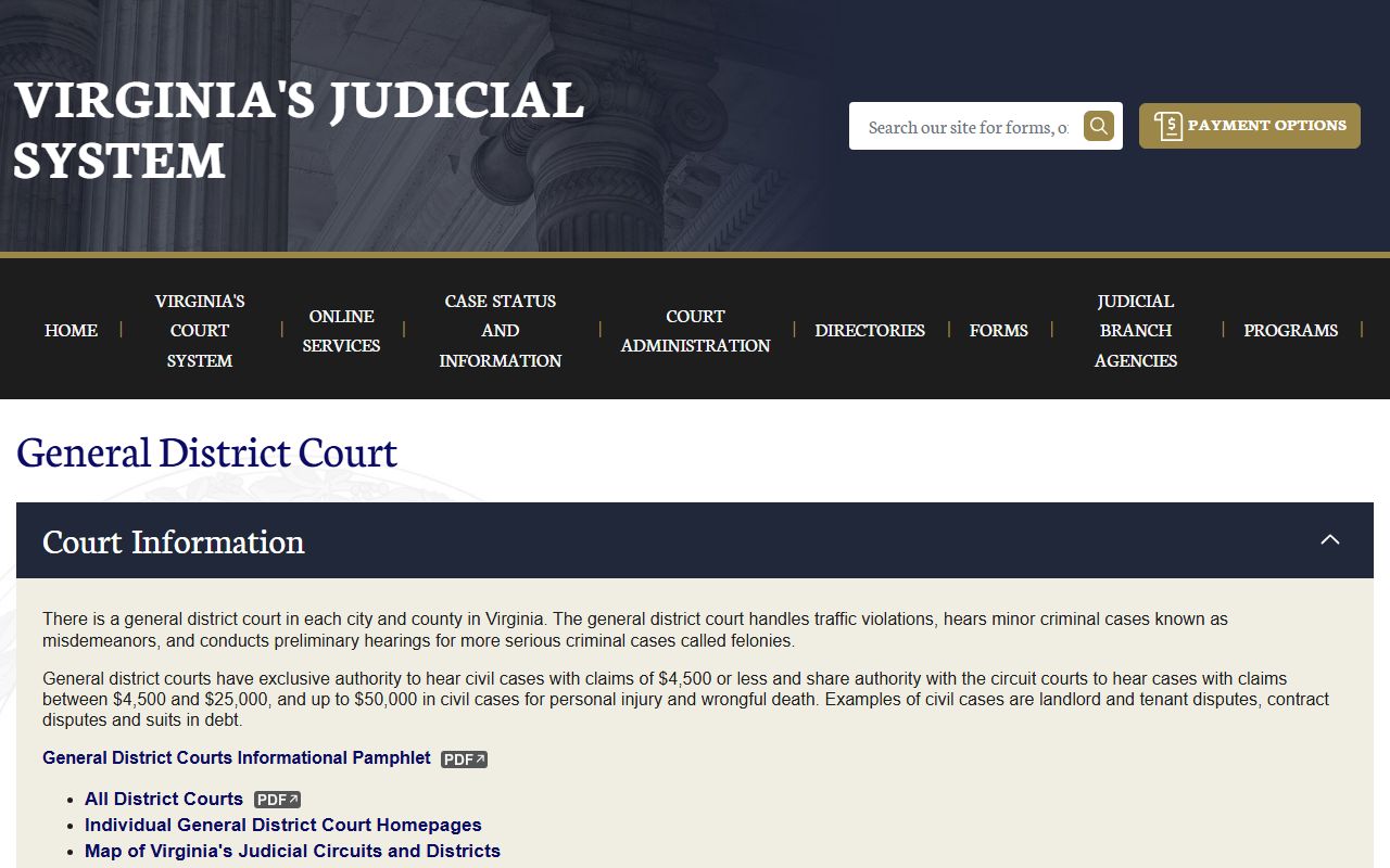 Virginia General District Court jurisdiction for Chesapeake court records