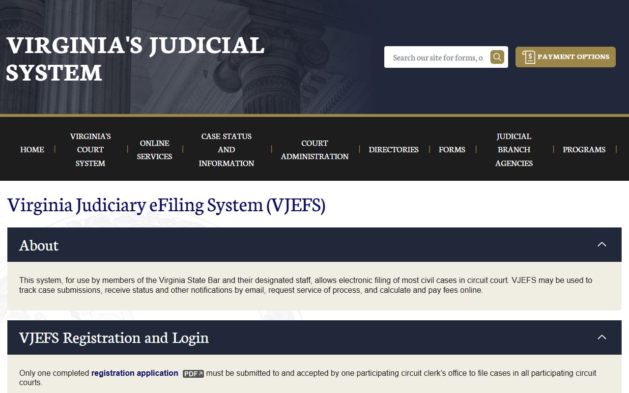 Virginia Judiciary eFiling System used by the Chesapeake Circuit Court Clerk