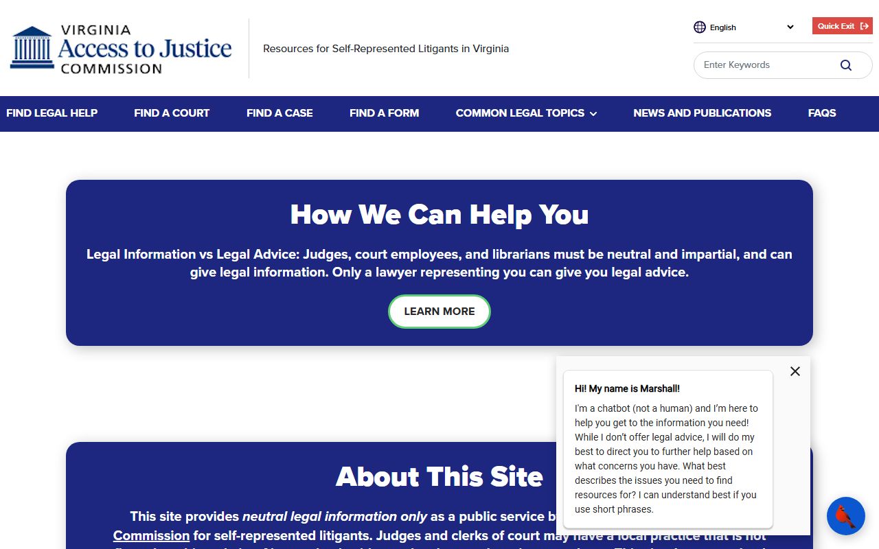 Virginia court self-help site for Chesapeake court records questions